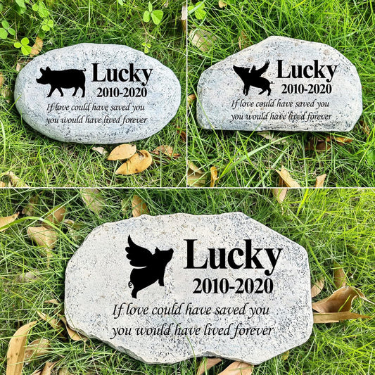 Zatanmulo Personalized Pet Memorial Stone, Garden Memorial Stone Personalized, Dog Headstone, Cat Tombstone, Memorial Plaque Outdoor, Garden Stepping Stone (Pig)-VerdiqueGarden