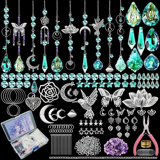 10 Sets DIY Suncatchers 420pcs Sun Catchers Making Supplies Kit Crafts for Adults Hanging Prism Sun Catcher with Crystals Rainbow Maker for Indoor Window Home Wedding Garden Spring Decor (hummingbird)-VerdiqueGarden