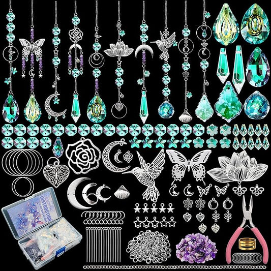 10 Sets DIY Suncatchers 420pcs Sun Catchers Making Supplies Kit Crafts for Adults Hanging Prism Sun Catcher with Crystals Rainbow Maker for Indoor Window Home Wedding Garden Spring Decor (hummingbird)-VerdiqueGarden