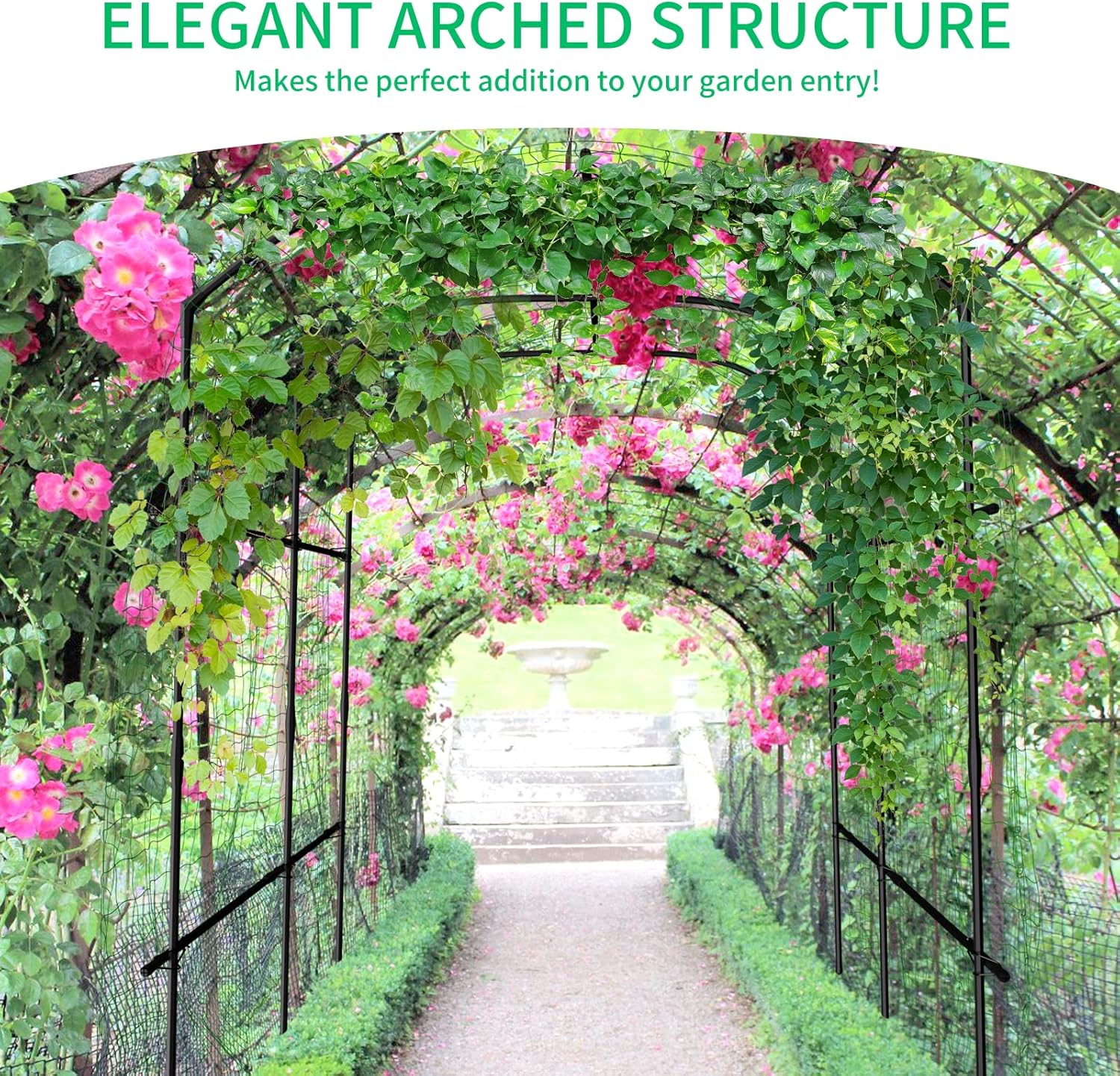 DoCred Tall Garden Arch Trellis for Climbing Plants, 87in Tall Metal Plant Support Trellis Archway for Climbing Vine Vegetable/Fruit/Flower Outdoor Yard Lawn Garden Arch Tunnel Trellis-VerdiqueGarden