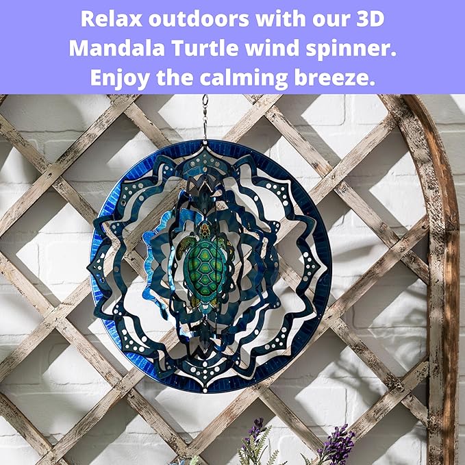 VP Home Kinetic Wind Spinner - Large Mandala Turtle - Colorful Garden Metal Outdoor Spinners - Unique Yard Wind Catchers - 3D Garden Wind Art Sculpture - Lawn and Patio Hanging Windmill Decorations-VerdiqueGarden
