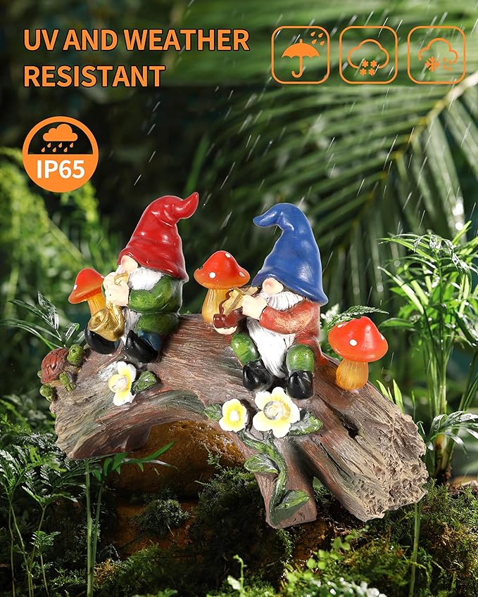 iStatue Enchanted Fairy Garden Gnomes Solar Light - 9'' Hand-Painted Resin Miniature Figurines Perfect for Yard Art Outdoor Patio Decor Lawn Ornaments and Statues Decorations (Gnomes)-VerdiqueGarden