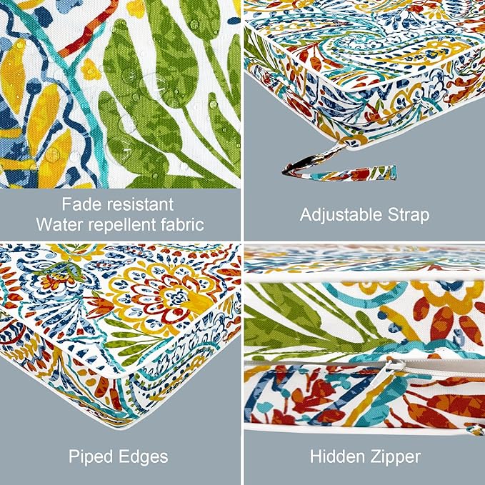 LVTXIII Patio Chair Cushions 22"x22"x3", Water-Repellent Outdoor Seat Cushions for Patio Furniture, Square Chair Pads with Ties for Home Garden Decoration, Set of 2, Paisley Multi-VerdiqueGarden