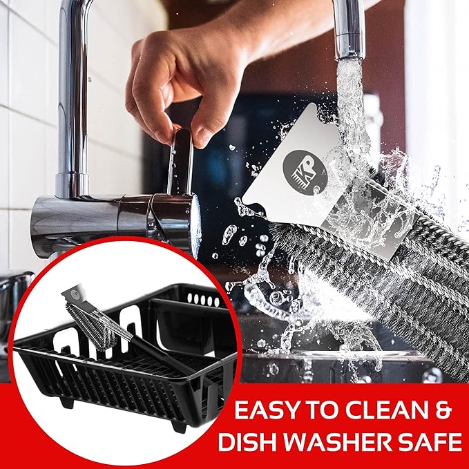 KITCHEN PERFECTION Safe Wire Grill Brush for Outdoor Grill w/Grill Scraper & Grill Mat Grill Cleaning Kit -Extended Handle BBQ Brush for Effortless Grill Cleaning Grill Cleaner Brush Barbecue Tools-VerdiqueGarden