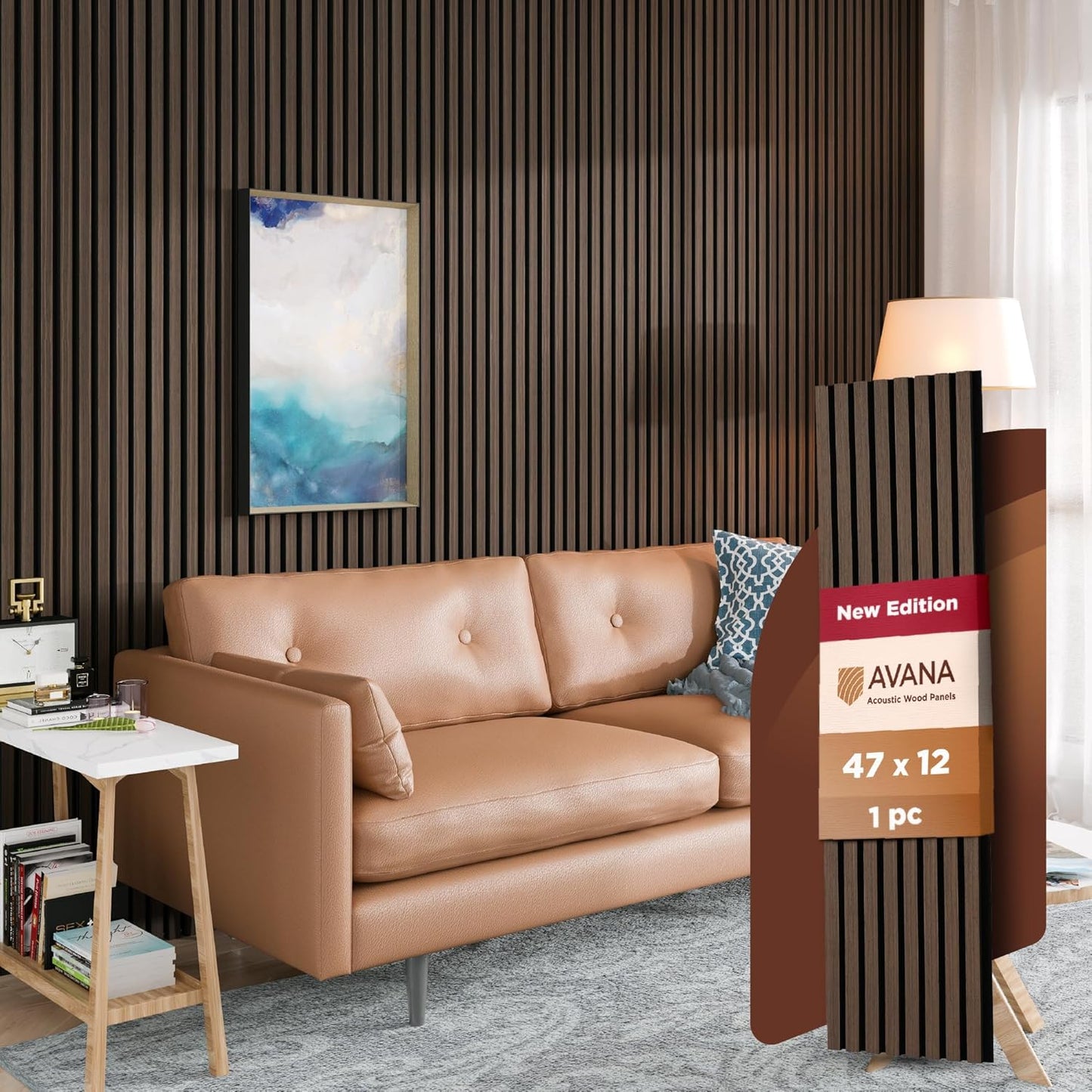 Avana Modern Acoustic Wood Wall Panels – 47.2X12.6 Inch Dark Walnut Acoustic Panels 1 PC – Wall Panels For Interior Wall Decor For Homes, Offices, Studios – Sturdy And Durable Wood Panels For Wall-VerdiqueGarden