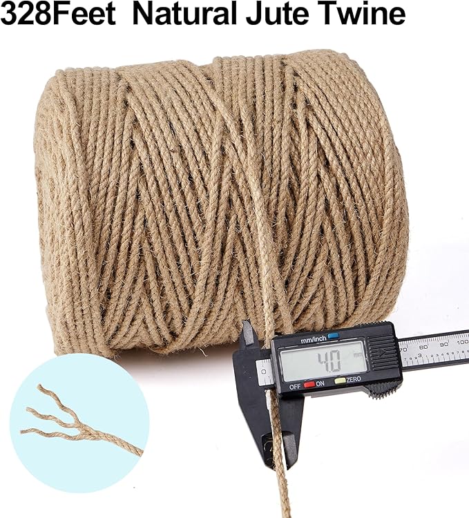 Natural Jute Twine,328 Feet 4mm Hemp Twine Rope for Gift Wrapping Craft Plant Garden Christmas Handmade Arts Decoration Packing String Home Decor-VerdiqueGarden