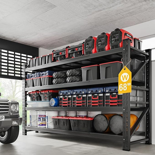 8000LBS Metal Steel Storage Shelves - 68" W Black 4 Tier Heavy Duty Rack Commercial Industrial Shelving with Adjustable Shelf for Basement Garage Warehouse - 68" W x 24" D x 63.4" H-VerdiqueGarden