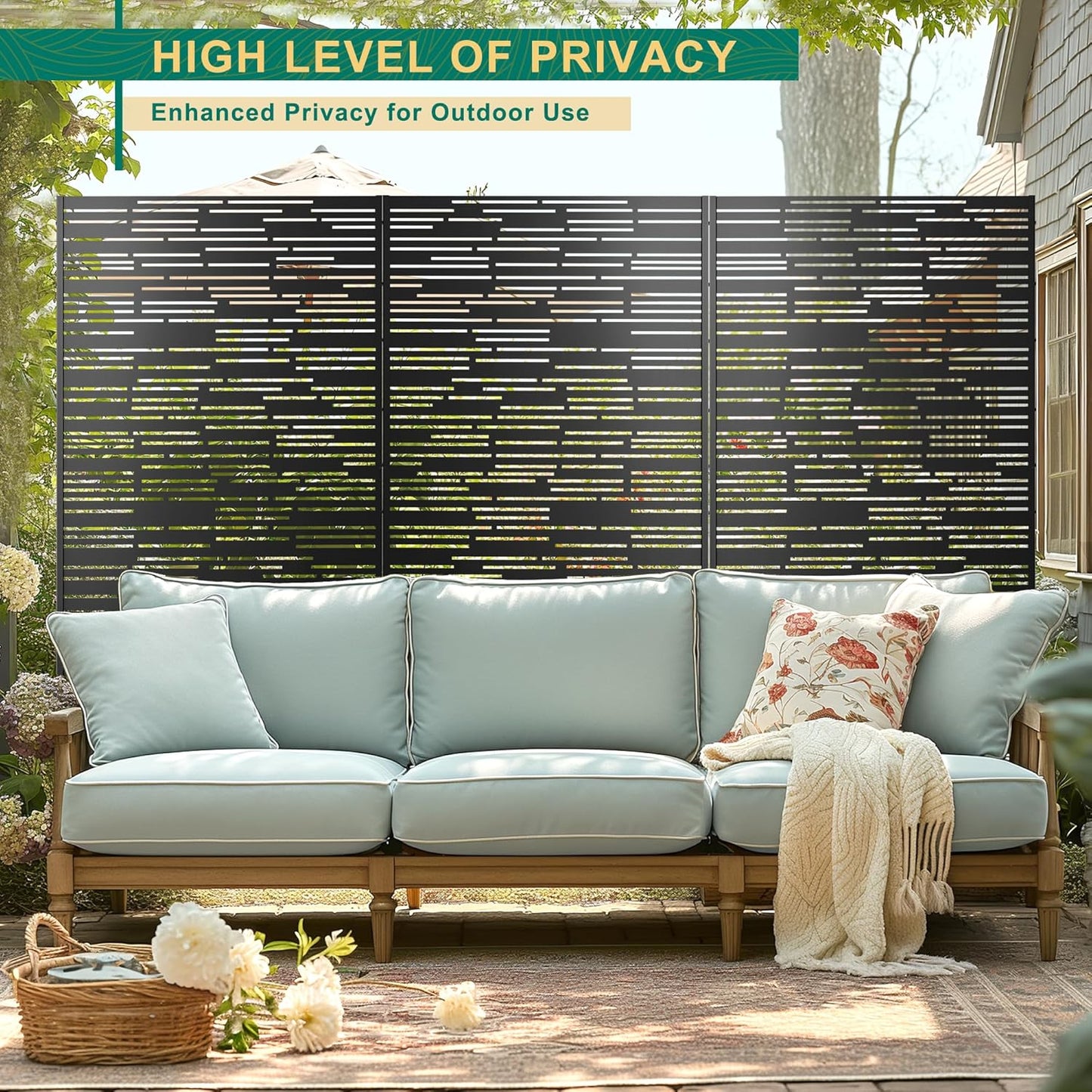 72" H×47" W Metal Privacy Screen Outdoor Privacy Screen Freestanding, for Patio Lawn Deck,Privacy Panels Decorative Privacy Fence(Consists of 3 Panels)-VerdiqueGarden