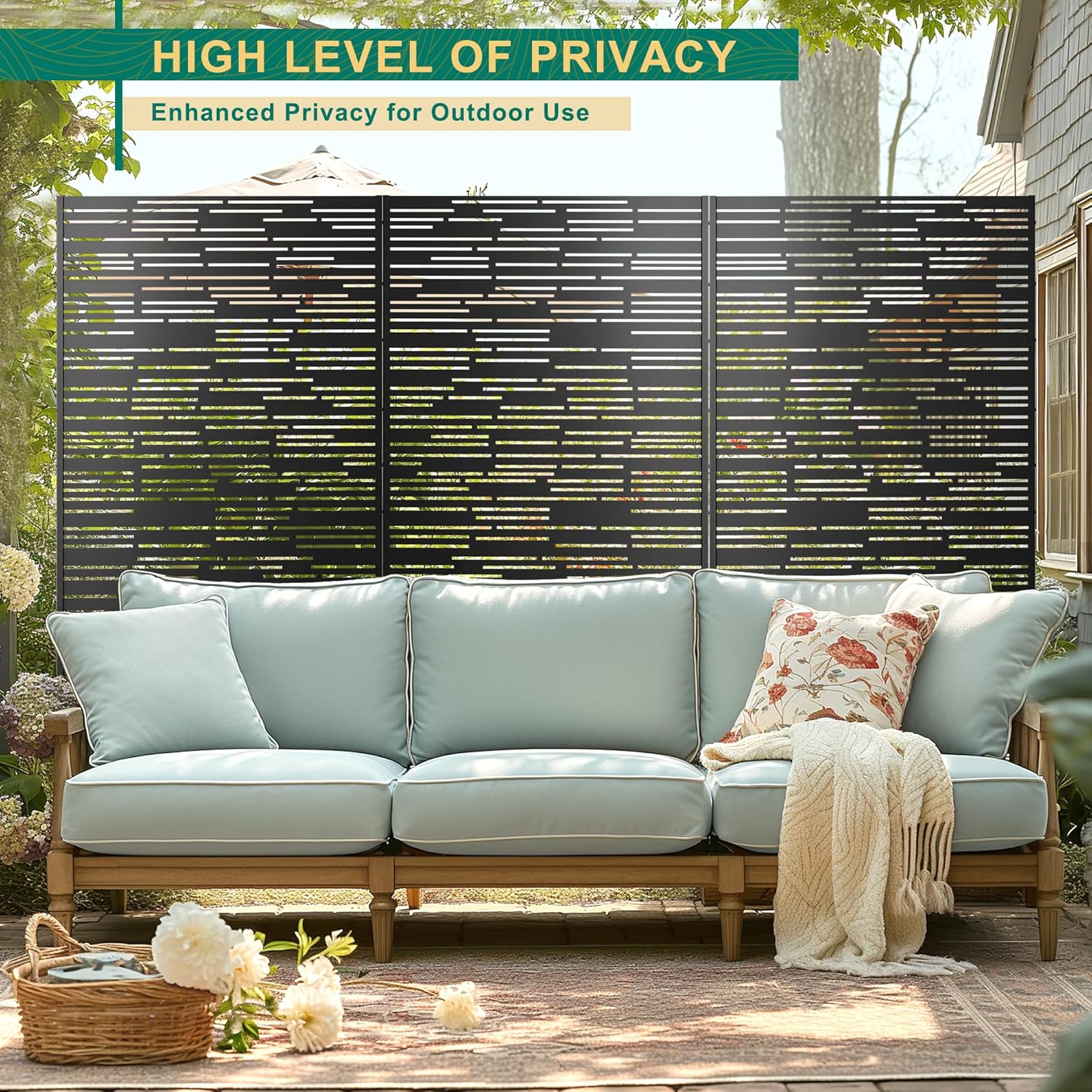72" H×47" W Metal Privacy Screen Outdoor Privacy Screen Freestanding, for Patio Lawn Deck,Privacy Panels Decorative Privacy Fence(Consists of 3 Panels)-VerdiqueGarden