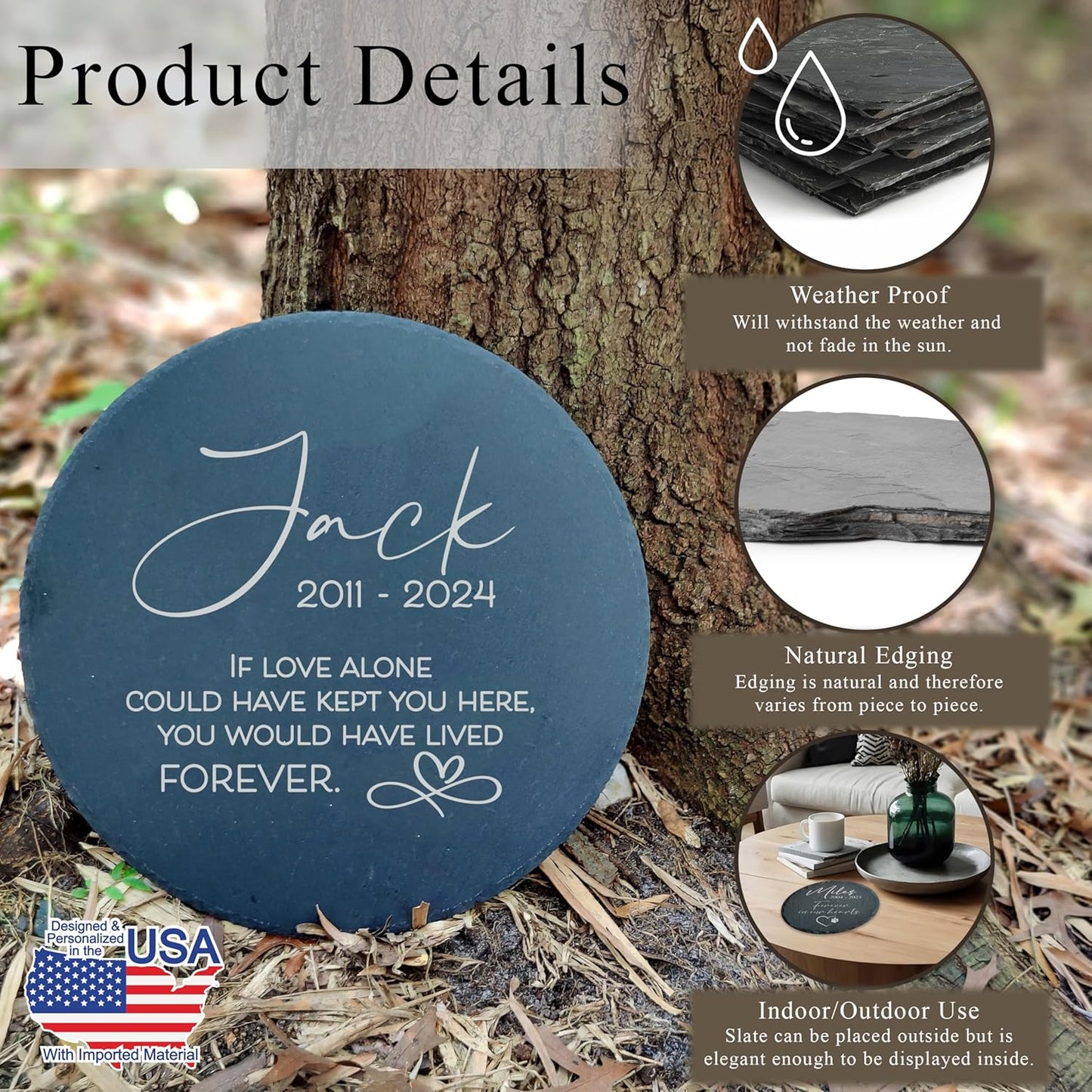 Personalized Pet Memorial Stone for Dogs and Cats | Custom Laser-Etched Weatherproof Garden Grave Marker | Natural Stone Bereavement Headstone Sympathy Gift | 4, 6, 10, or 12 Inch Heart or Circle Shape (A6)-VerdiqueGarden