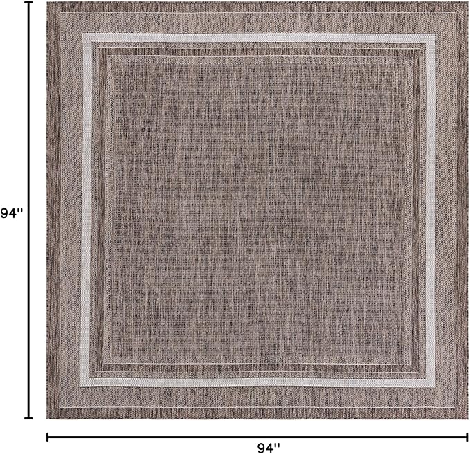 Unique Loom Outdoor Border Collection Area Rug - Soft Border (7' 10" Square Brown/Ivory)-VerdiqueGarden