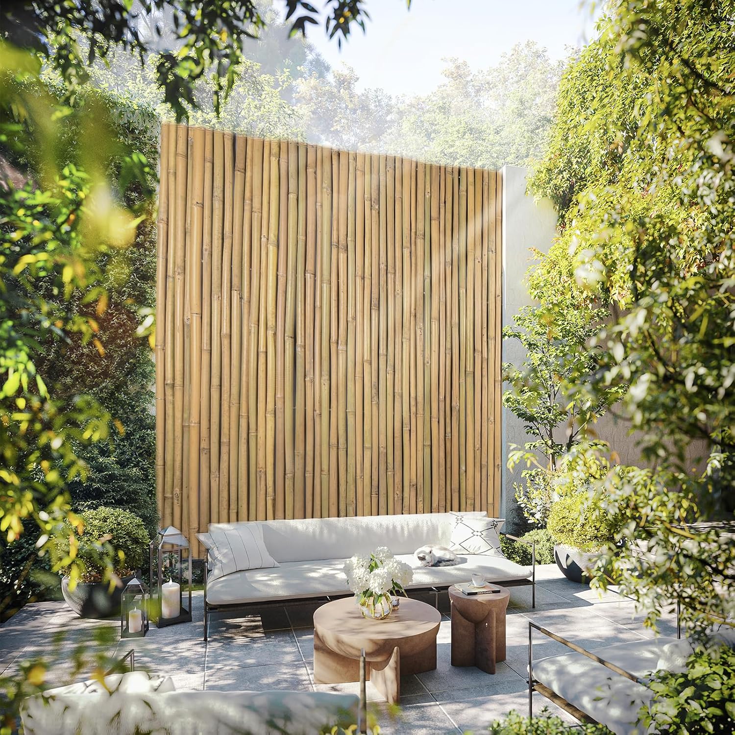 Natural Bamboo Fence 4ft H x 8ft L x 0.7In D, Eco-Friendly Privacy Fence for Outdoor Wall, Garden, Yard, Pool, Patio, Decorative Bamboo Fencing-VerdiqueGarden