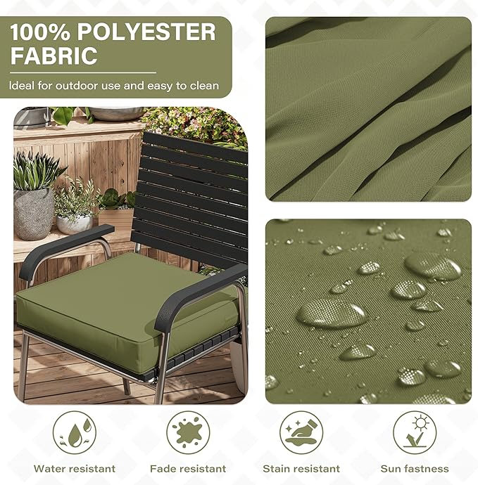 Patio Chair Cushions 22 X 22 X 4 Inch Waterproof Outdoor Seat Cushions for Patio Furniture, Outdoor Sofa Couch Pads with Ties & Handle, Set of 2, Light Green-VerdiqueGarden