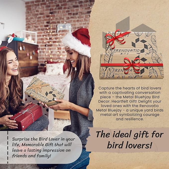 Renovatio Metal Bird Decor – Rustic Bluejay Decoration, Metal Garden Sculpture, Outdoor Tree Ornaments – A Unique Outdoor Yard Decor – Bluejay (Black)-VerdiqueGarden