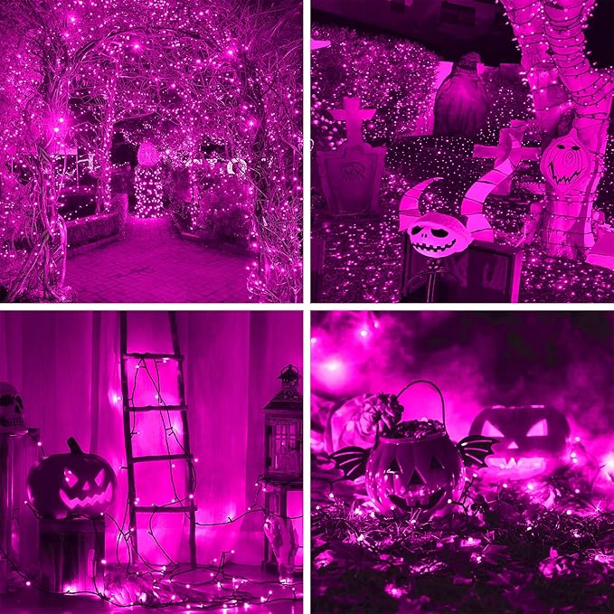 weillsnow Pink Halloween Lights Outdoor, 164 FT 500 LED String Lights Plug in, 8 Modes Waterproof Fairy Lights for Valentines Day, Halloween, Party, Wedding, Bedroom, Garden Decorations-VerdiqueGarden