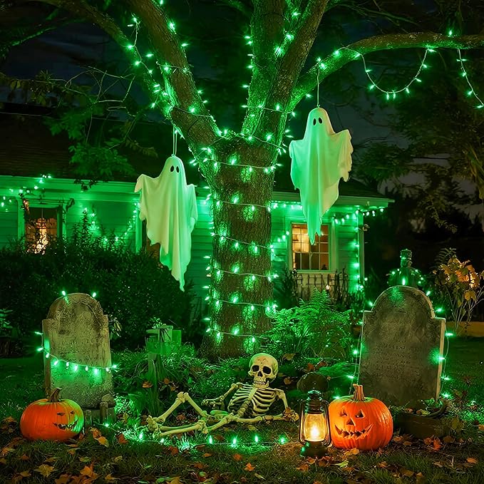 JMEXSUSS Connectable 100 LED Green Halloween Lights, 8 Modes Plug-in Green Christmas Lights Indoor, 33ft Clear Wire Twinkle String Light Outdoor for Halloween Christmas Tree Xmas Decor-VerdiqueGarden