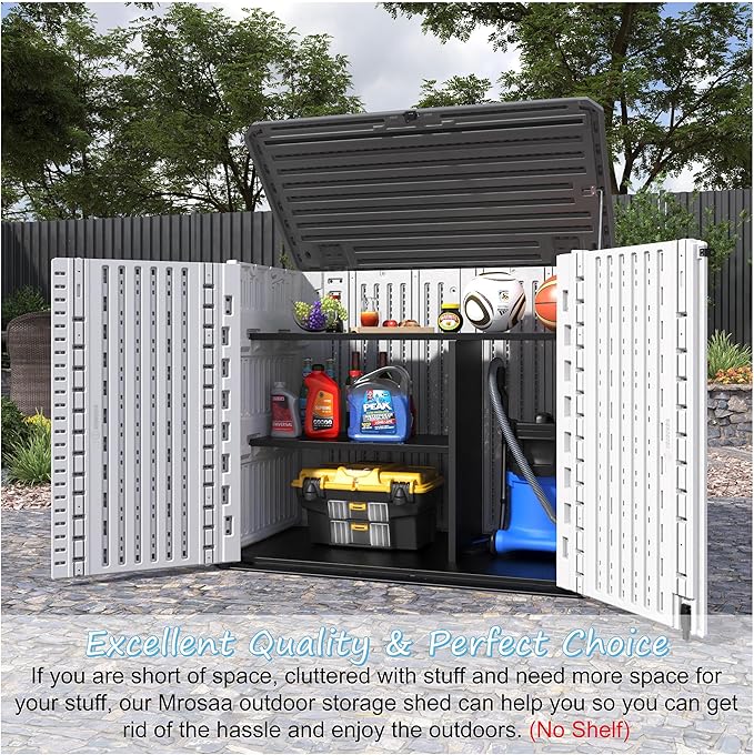 Sheds & Outdoor Storage, 34 Cu.ft Horizontal Storage Sheds Outdoor with Floor, Outdoor Storage Cabinet Waterproof for Garage Storage, Pool Storage, Bike Shed, Garden Shed-VerdiqueGarden