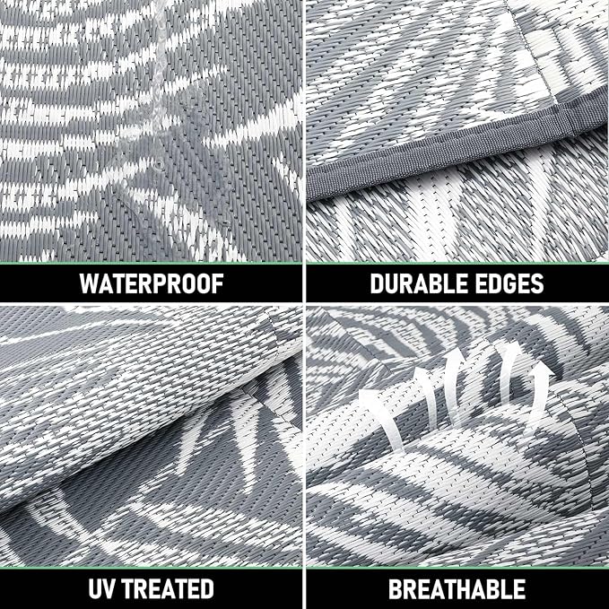 HiiARug Outdoor Plastic Straw Rug - 6x9Ft Waterproof Reversible Patio Mat for Deck, Beach, RV, Camper, Backyard-VerdiqueGarden