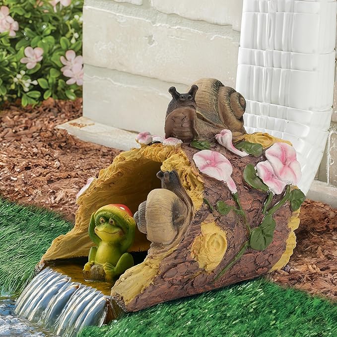 Snails Frog Garden Statue - Decorative 3"x4" Gutter Downspout Splash Block & Rain Diverter | Outdoor Decor Sculpture, Eco-Friendly Resin, Weather-Resistant, Easy Install-VerdiqueGarden