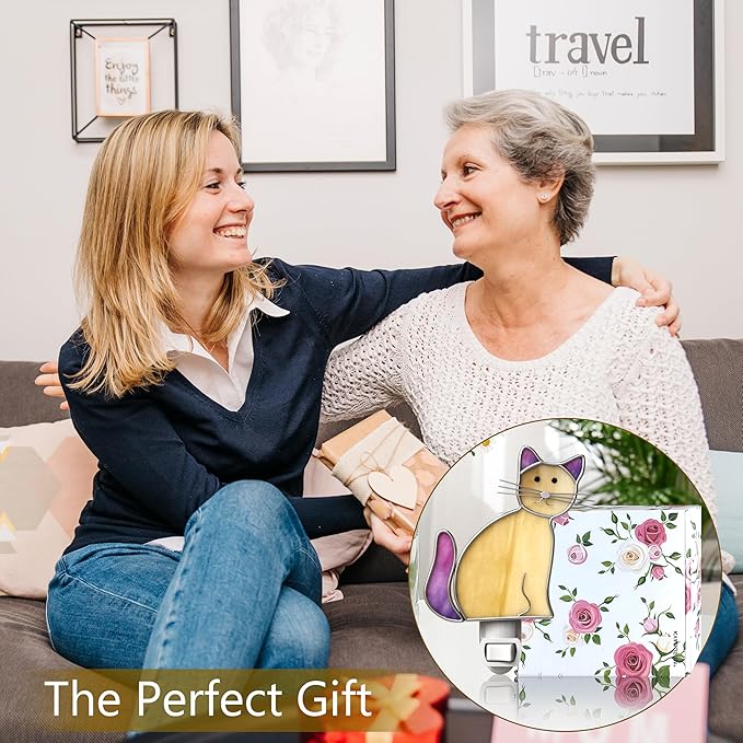 KY&BOSAM Cat Night Light Stained Glass Yellow Plug in Nightlight Decorative Wall Night Lights 7 Watt Bulb Accent Lite Night Memorial Gifts Pet Lost Sympathy Thoughtful Dogs and Cats Remembrance Decor-VerdiqueGarden