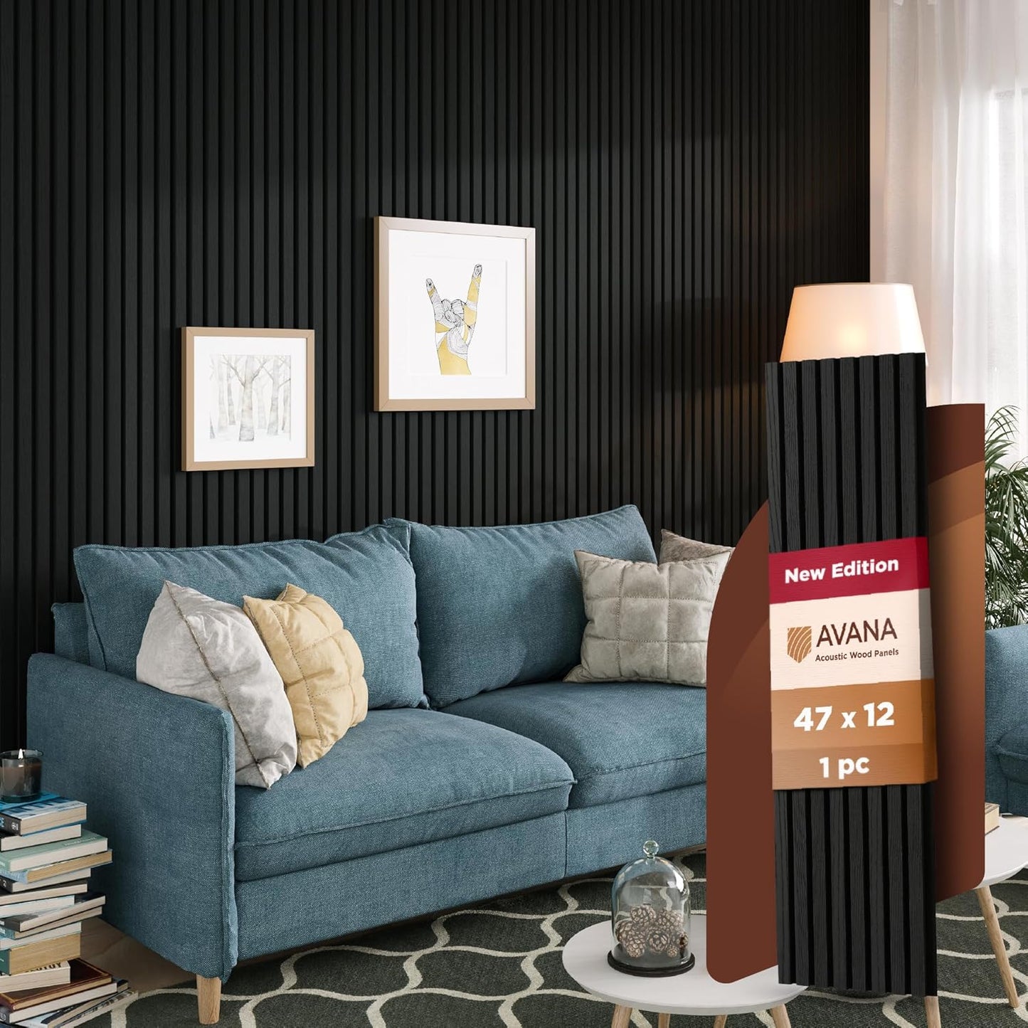 Avana Acoustic Wood Wall Panels – 47.2 X 12.6 Inch Black Oak Acoustic Panels 1 PC – Wall Panels For Interior Wall Decor For Homes, Offices, Studios – Modern Sturdy & Durable Wood Panels For Wall-VerdiqueGarden