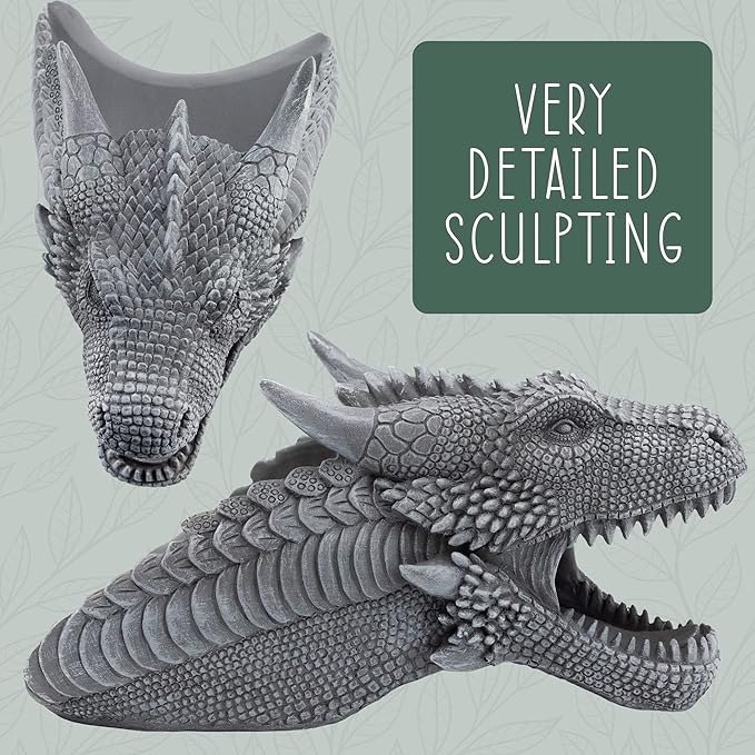 Dragon Garden Downspout Sculpture; Splash Block Anchor w/Ramp for Downspout Extension-VerdiqueGarden