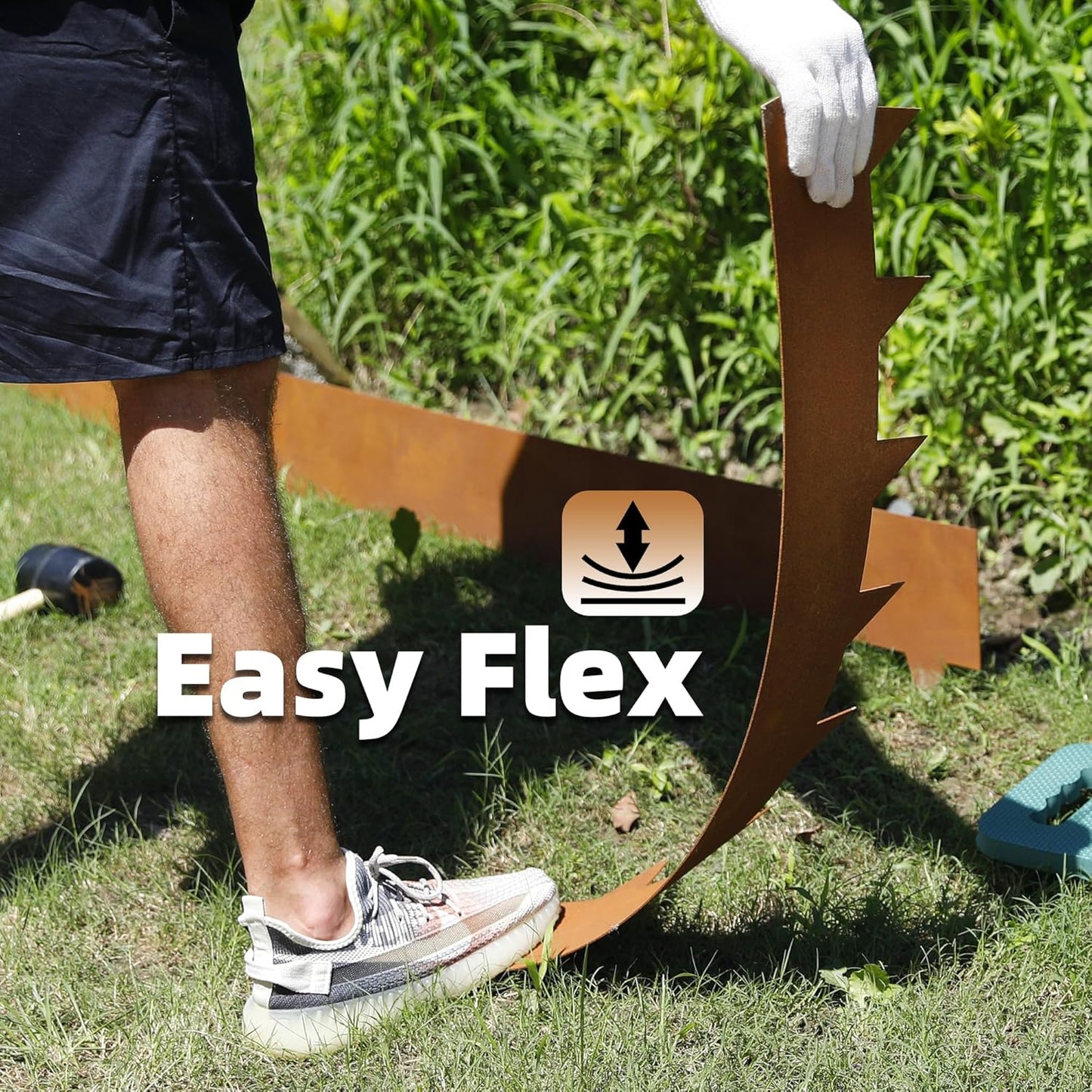 Solution4Patio 8-Pack Corten Steel Garden Landscape Edging with 9X Clips, 8" H Hammer-in Heavy Duty Bendable Metal Pre-Rusted Border Edging Strips, 26ft Total for Lawns, Pathways, Firepits, Gardens-VerdiqueGarden