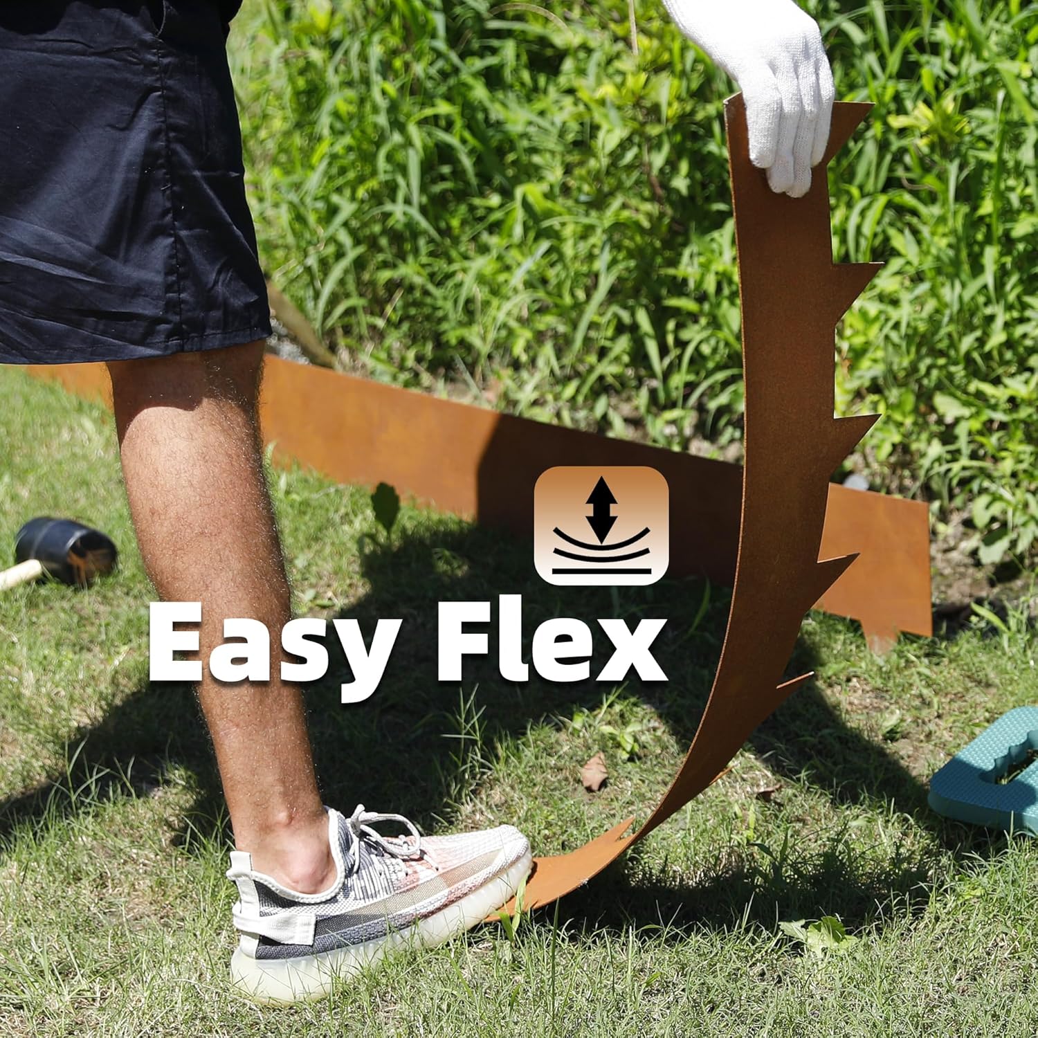 Solution4Patio 8-Pack Corten Steel Garden Landscape Edging with 9X Clips, 8" H Hammer-in Heavy Duty Bendable Metal Pre-Rusted Border Edging Strips, 26ft Total for Lawns, Pathways, Firepits, Gardens-VerdiqueGarden