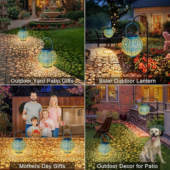 Outdoor Solar Big Lanterns Waterproof, Go2garden Gifts for Women Mom Garden Yard Decor Lights for Patio, Yard, Party Ornaments,Birthday Mothers Day Gifts for Grandma (1 Pack, Teal Blue)-VerdiqueGarden