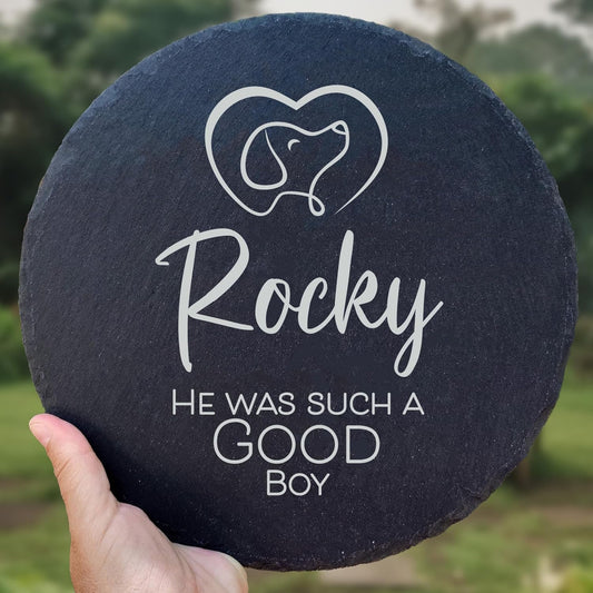 Personalized Pet Memorial Stone for Dogs and Cats | Custom Laser-Etched Weatherproof Garden Grave Marker | Natural Stone Bereavement Headstone Sympathy Gift | 4, 6, 10, or 12 Inch Heart or Circle Shape (A10)-VerdiqueGarden