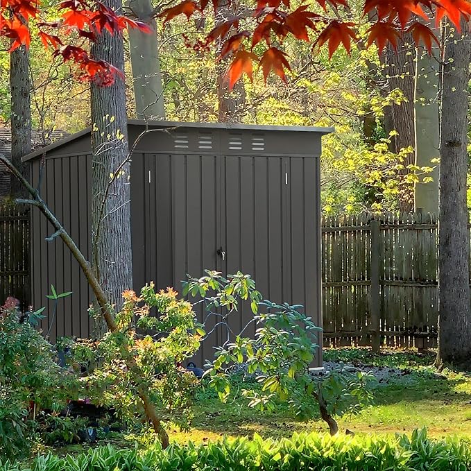 Domi Outdoor 5’ x 3’ Storage Shed, Metal Sheds Tool Storage Slope Roof with Lockable Door & Air Vents, Outdoor Galvanized Steel Sheds for Backyard,Garden,Patio,Lawn-VerdiqueGarden