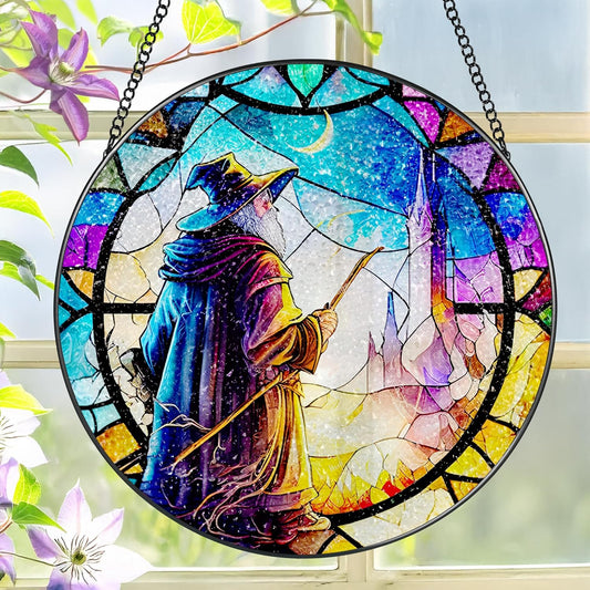 Stained Glass Window Hanging, LAOWEIKI 8'' Witch Suncatcher, Stained Glass Ornament, Suncatchers for Windows Hanging, Window Decor, Outdoor or Indoor, Gifts for Friends-VerdiqueGarden