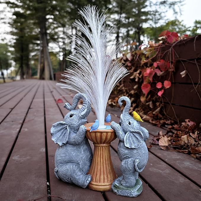 Elephant Statue Solar Garden Decor,Resin Elephant Statue and Colour Changing Optical Fiber Solar Lights,Outdoor Decor for Balcony, Garden, Patio, Yard, Lawn, Gifts for Mom Grandma-VerdiqueGarden