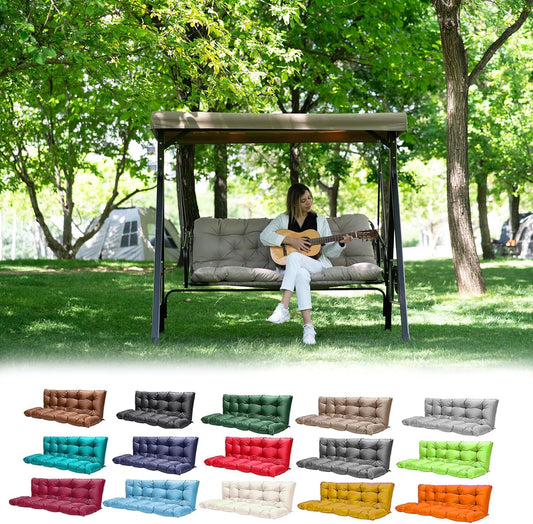 Outdoor Swing Cushions,Waterproof Swing Cushions 3 Seater Replacement with Backrest,Outdoor Thickened Bench Cushion with Ties for Porch,Patio,Backyard,Garden and Lawn (Khaki 60 * 40 in)-VerdiqueGarden
