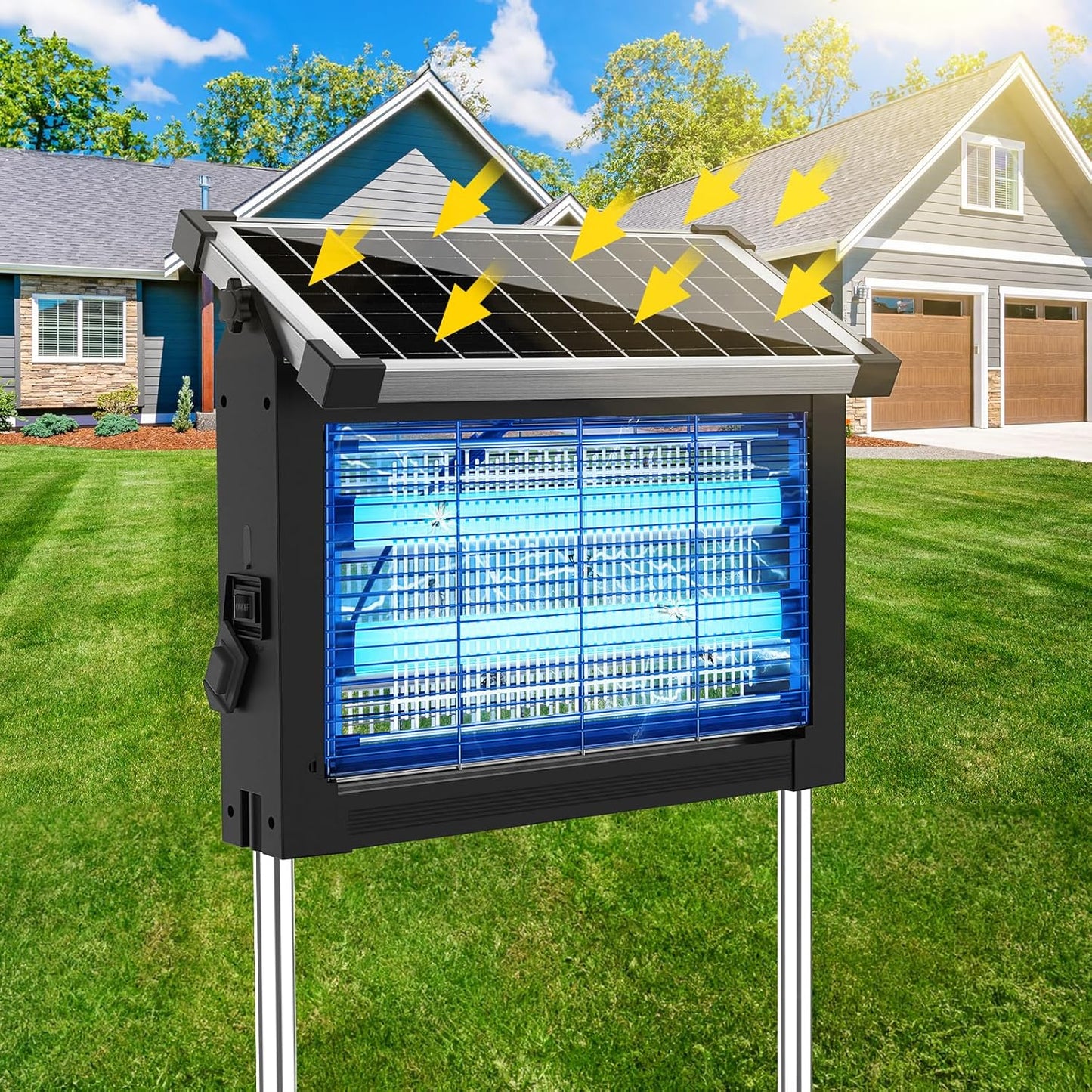 Solar Bug Zapper, 4500V IP66 Waterproof Outdoor Portable Rechargeable Electric Mosquito Killer for Camping, Patio, Garden Mosquito Zapper for Outdoor Use-VerdiqueGarden