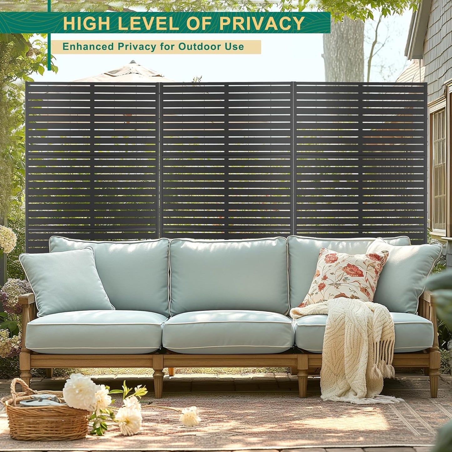 72" H×47" W Metal Privacy Screen Outdoor Privacy Screen Freestanding, Outdoor Privacy Screens and Panels for Patio Lawn Deck, Outdoor Privacy Panels Decorative Privacy Fence(Consists of 3 Panels)-VerdiqueGarden