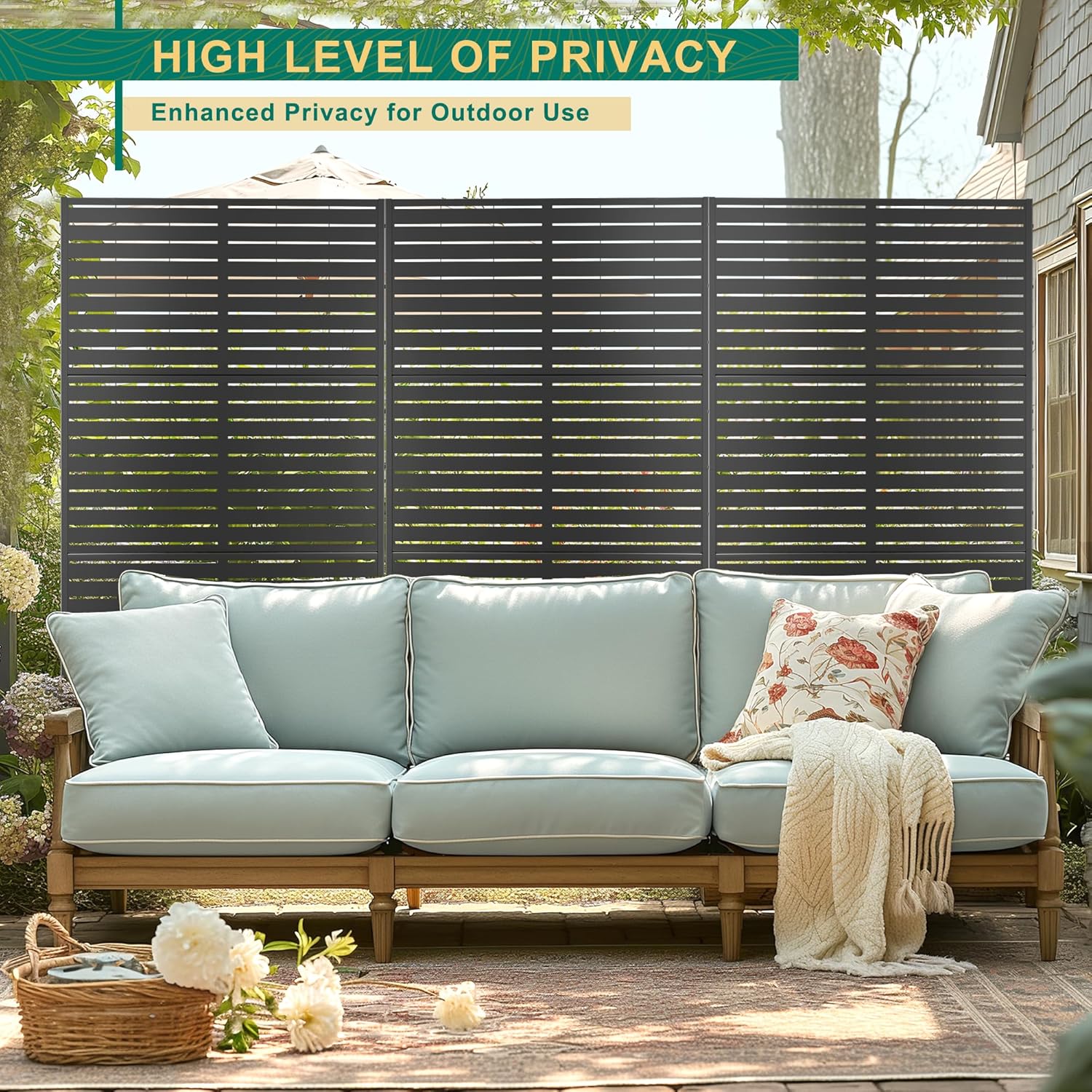 72" H×47" W Metal Privacy Screen Outdoor Privacy Screen Freestanding, Outdoor Privacy Screens and Panels for Patio Lawn Deck, Outdoor Privacy Panels Decorative Privacy Fence(Consists of 3 Panels)-VerdiqueGarden