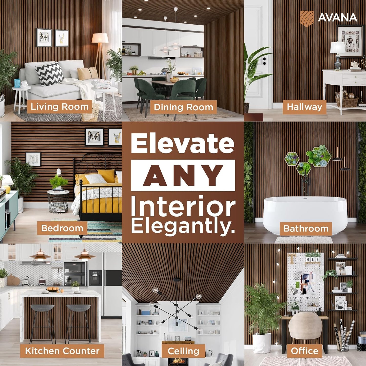 Avana Acoustic Wood Wall Panels – 94.4 x 12.6 Inch Rustic Walnut Acoustic Panels 2 PCs – Wall Panels For Interior Wall Decor For Homes, Offices, Studios – Sturdy and Durable Wood Panels For Wall-VerdiqueGarden