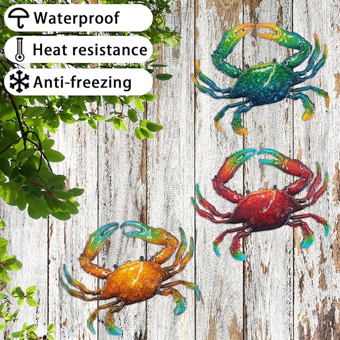 John's Studio Metal Crab Sea Wall Decor Outdoor Garden Hanging Art Sculptures Home Ocean Theme Decorations for Kitchen Bathroom and Pool - 3 PCS-VerdiqueGarden