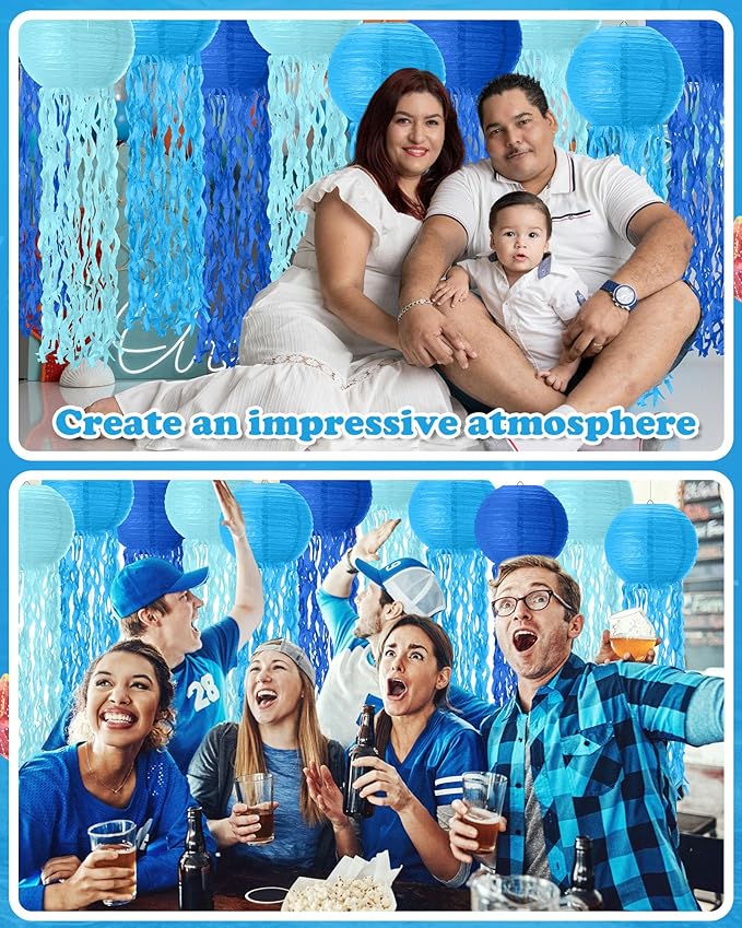 18 Pcs Jellyfish Paper Lanterns Mermaid Birthday Decorations Hanging Lantern Lamps for Ocean Theme Decor Under The Sea Party Supplies (Blue)-VerdiqueGarden