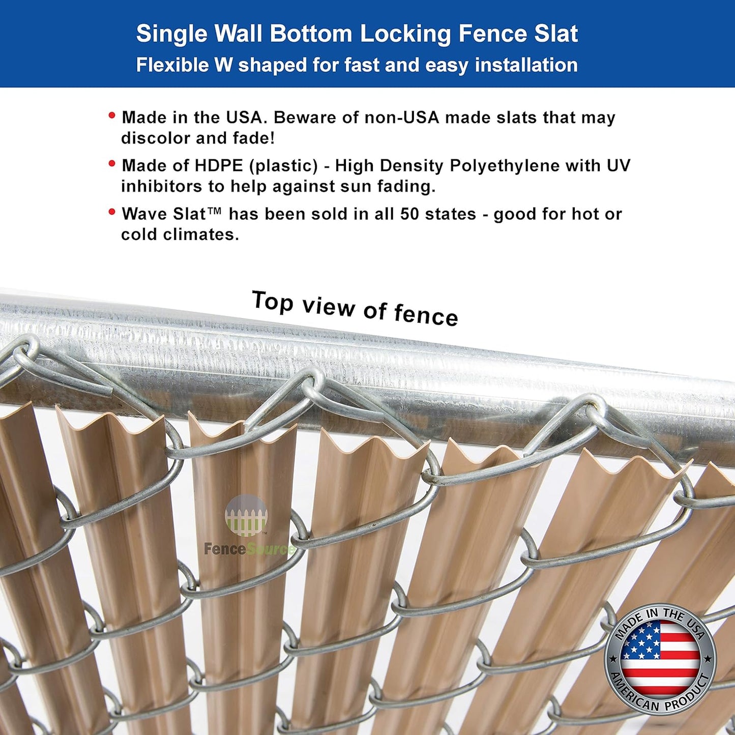 Wave Slat (9 Colors) Single Wall Bottom Locking Privacy Slat for 4', 5', 6', 7' and 8' Chain Link Fence (4 ft, Beige)-VerdiqueGarden