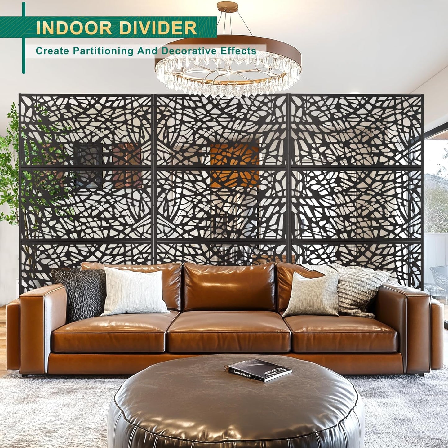 72" H×47" W Metal Privacy Screen Outdoor Privacy Screen Freestanding, Outdoor Privacy Screens and Panels for Patio Lawn Deck, Outdoor Privacy Panels Decorative Privacy Fence(Consists of 3 Panels)-VerdiqueGarden