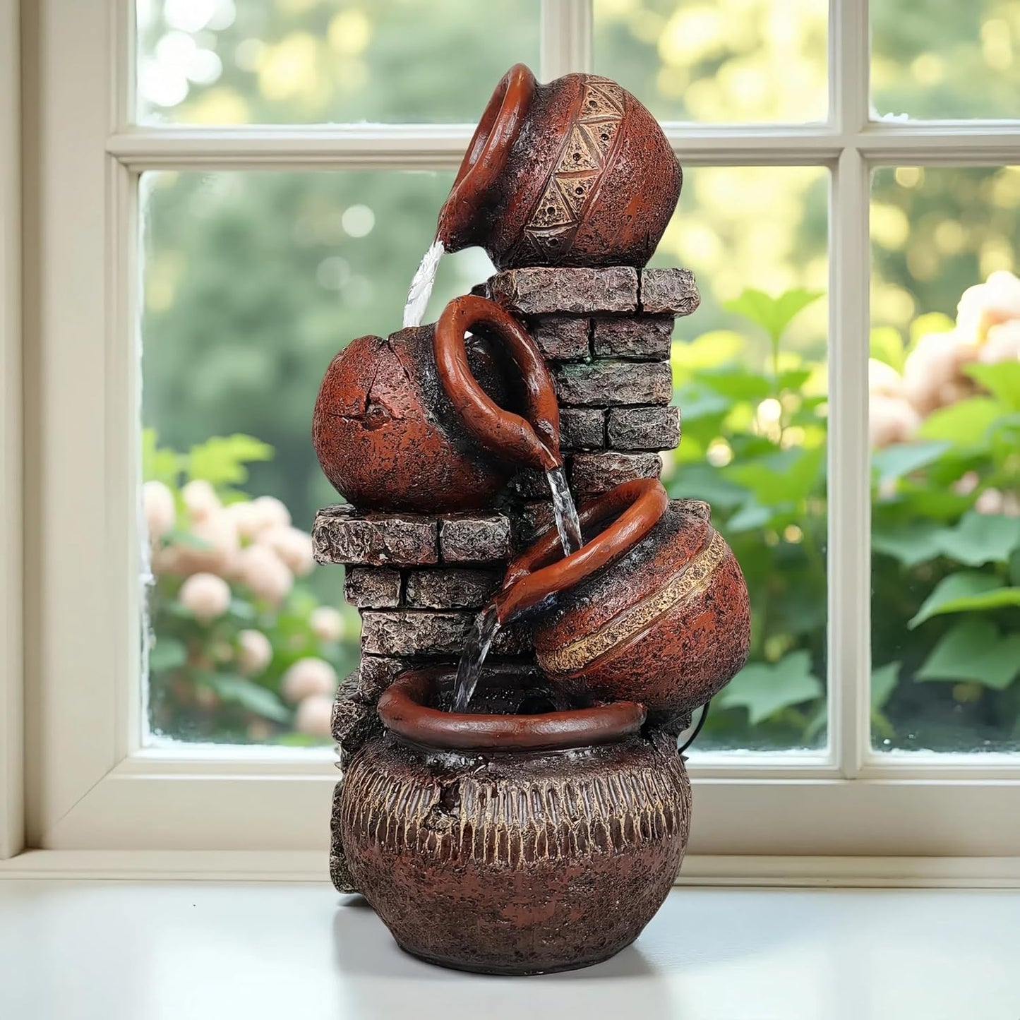 Indoor Desktop Fountain with Led Light - Layered Rock Waterfall Fountain, 13.77 x 5.9 x 5.9 inches, Silent Tabletop Water Feature Decor for Relaxation-VerdiqueGarden