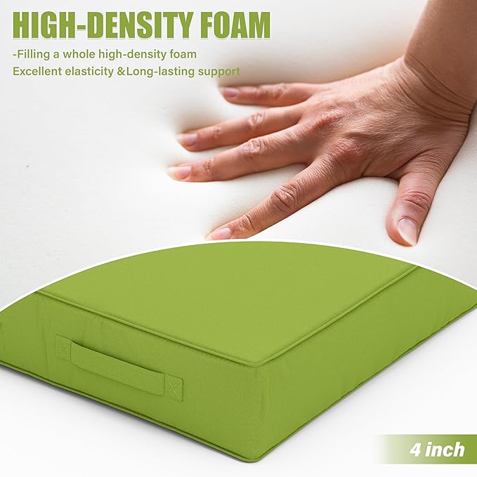 Patio Chair Cushions 19 X 19 X 4 Inch Waterproof Outdoor Seat Cushions for Patio Furniture, Outdoor Sofa Couch Pads with Ties & Handle, Set of 2, Grass Green-VerdiqueGarden