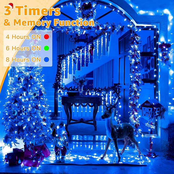 Ollny Christmas Lights Outdoor 800LED 262FT, Blue Plug in Fairy Lights with Remote, 8 Modes Waterproof Timers Dimmable LED String Lights for Indoor House Outside Bedroom Patio Balcony-VerdiqueGarden