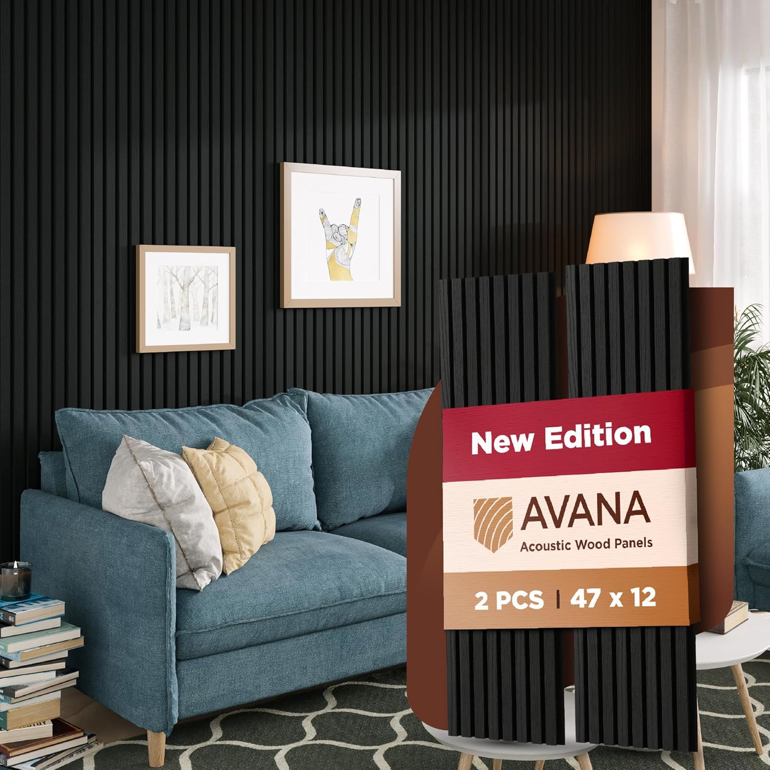 Avana Modern Acoustic Wood Wall Panels – 47.2 X 12.6 Inch Black Oak Acoustic 2 PCs – Wall Panels For Interior Wall Decor For Homes, Offices, Studios – Sturdy And Durable Wood Panels For Wall-VerdiqueGarden