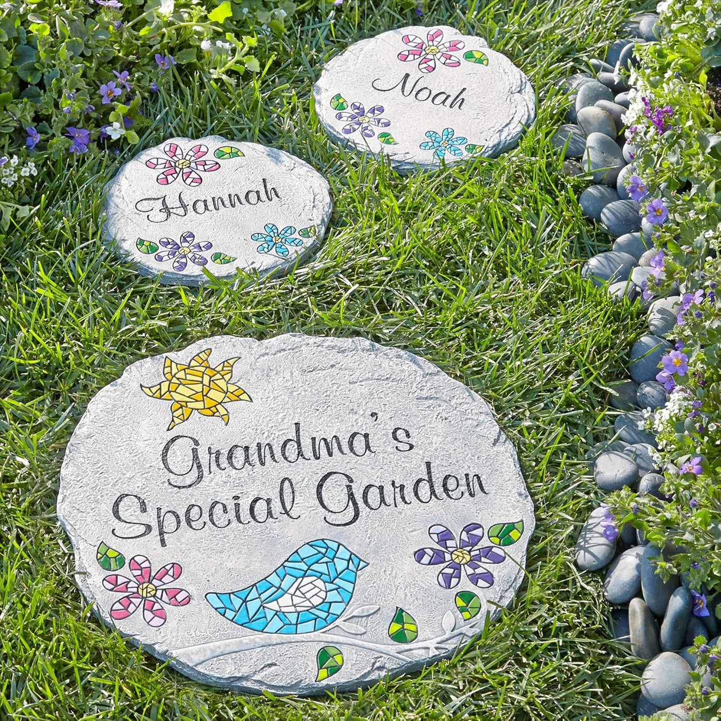 Let's Make Memories Personalized Mosaic Garden Stone - for Grandma, Mom – Small Stone - Personalize Message-VerdiqueGarden