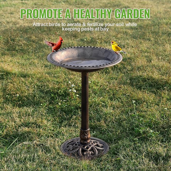 Backyard Expressions Outdoor Garden Bird Bath - Bronze - Weather Resistant Polyresin - 27 Inch-VerdiqueGarden