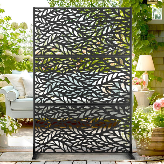 72" H47" W Metal Outdoor Privacy Screen - Freestanding, Decorative Fence (3 Panels)-VerdiqueGarden