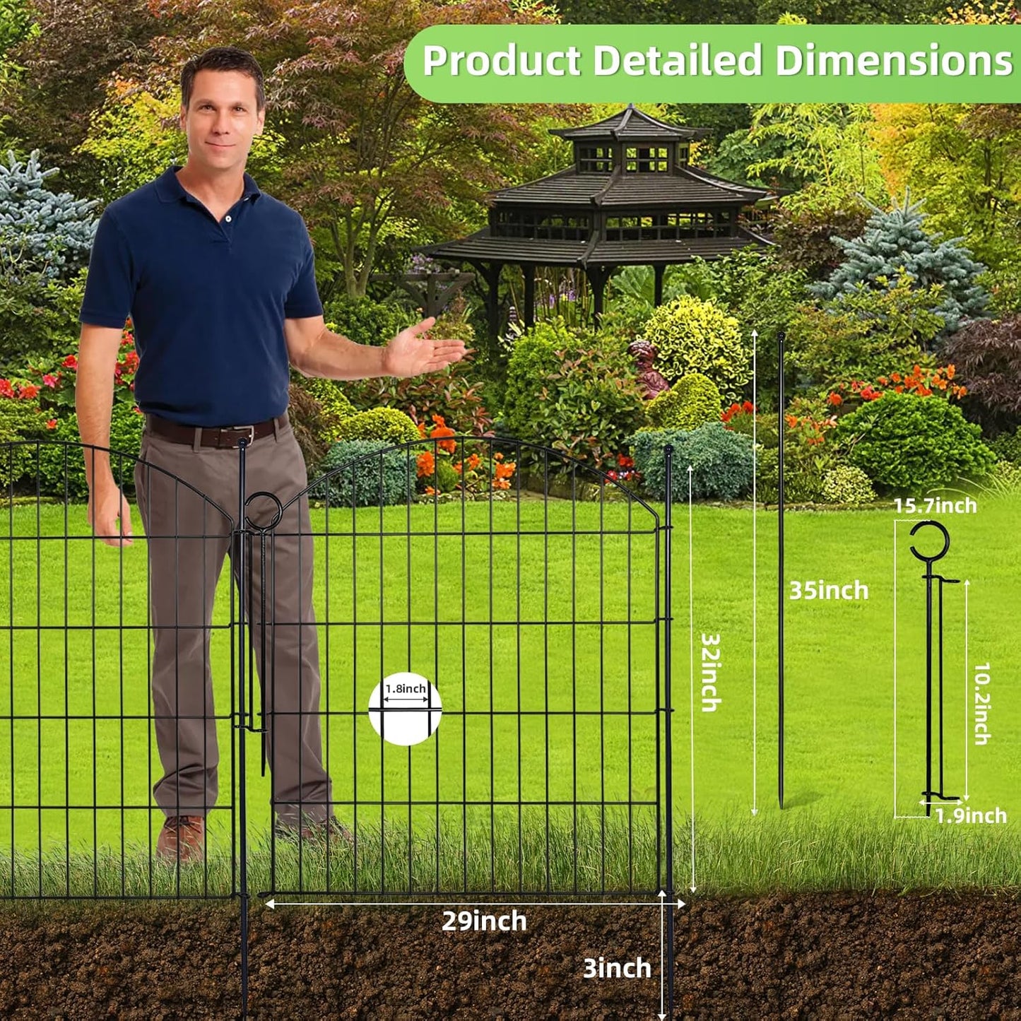 Decorative Garden Fence 32in (H) x24ft (L), 10 Pack No Dig Fence Animal Barrier for Dog with Lock, Arched Flower Bed Edging, Wire Border Panel Fencing for Yard Patio Outdoor Decor-VerdiqueGarden